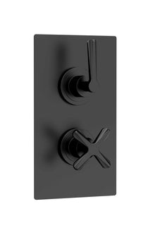 Nui Aztec Twin Thermostatic Shower Valve With Diverter Contemporary Matt Black Brass ABS 215x120x138mm - JJ Building Materials