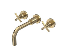 Nui Aztec Wall Mounted Basin Mixer Contemporary Brushed Brass Brass 113x255x220mm - JJ Building Materials