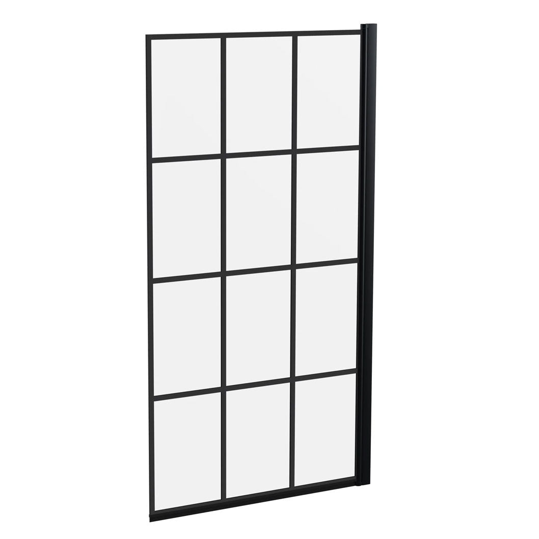 Nui Bath Screens Square Black Framed Bath Screen Contemporary Matt Black Aluminium 1430x790x38mm - JJ Building Materials