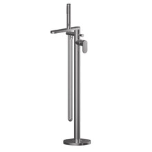 Nui Binsey Freestanding Bath Shower Mixer With Kit Contemporary Brushed Pewter ABS,brass 880x200x360mm - JJ Building Materials