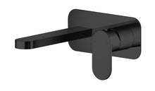 Nui Binsey Wall Mounted 2 Tap Hole Basin Mixer With Plate Contemporary Matt Black Brass 80x180x193mm - JJ Building Materials