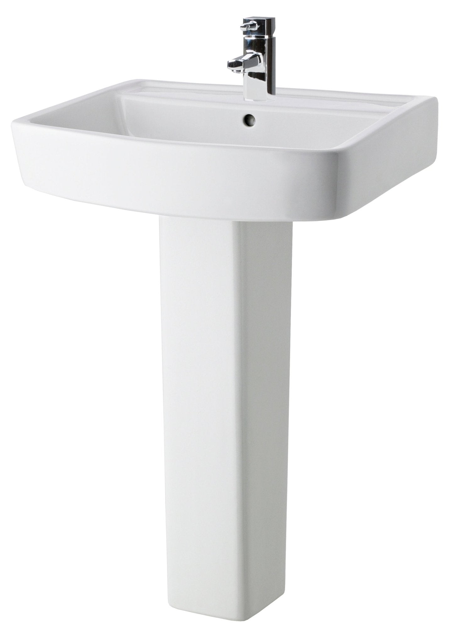 Nui Bliss 600mm Basin & Pedestal Contemporary White Vitreous China 820x600x450mm - JJ Building Materials
