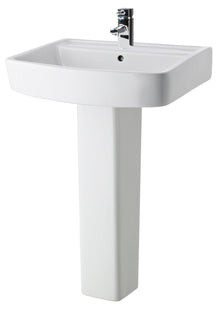 Nui Bliss 600mm Basin & Pedestal Contemporary White Vitreous China 820x600x450mm - JJ Building Materials