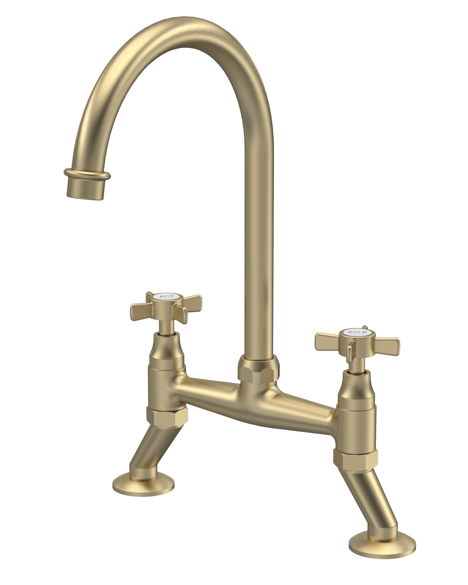Nui Bridge Sink Mixer Crosshead Traditional Brushed Brass Brass 510x235x200mm - JJ Building Materials