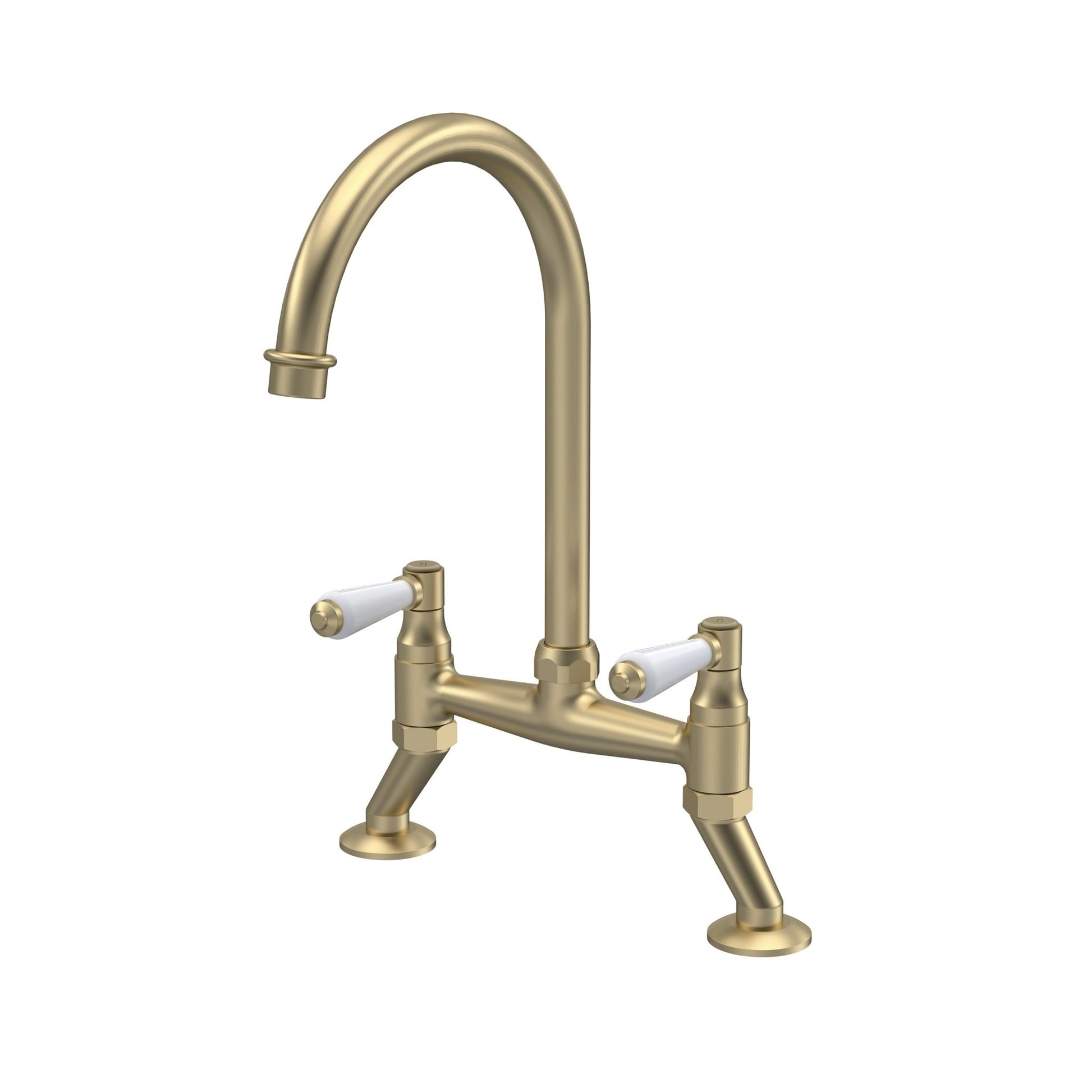 Nui Bridge Sink Mixer Lever Traditional Brushed Brass Brass 510x235x200mm - JJ Building Materials