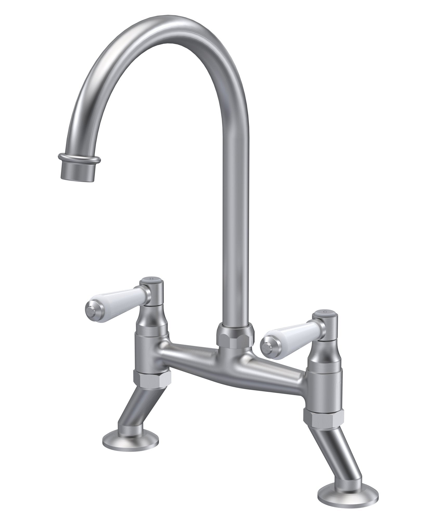 Nui Bridge Sink Mixer Lever Traditional Brushed Nickel Brass 510x235x200mm - JJ Building Materials