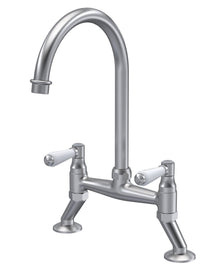 Nui Bridge Sink Mixer Lever Traditional Brushed Nickel Brass 510x235x200mm - JJ Building Materials