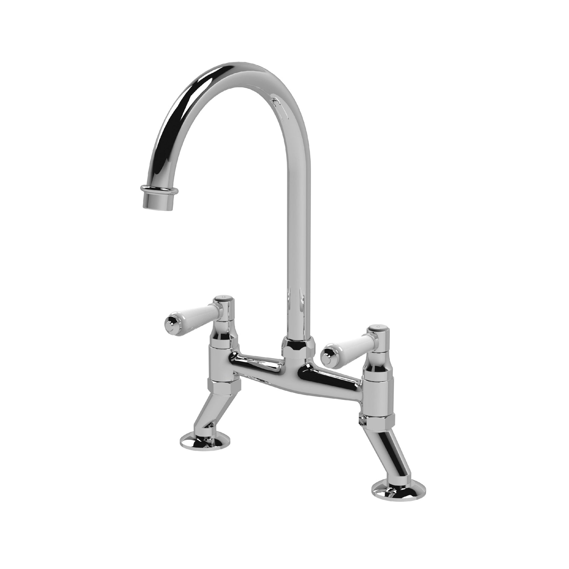 Nui Bridge Sink Mixer With Topaz Lever Traditional Chrome Brass 510x235x200mm - JJ Building Materials