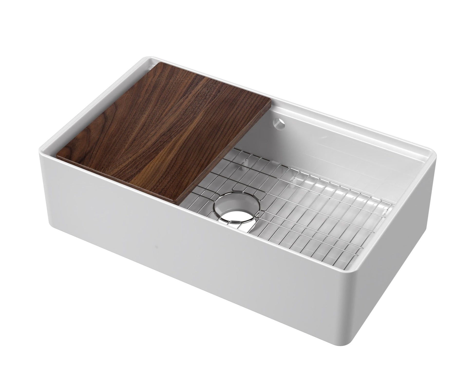 Nui Butler Sink With Ledge, Grid & Chopping Board 795 X 460 X 220mm Traditional White Fireclay 220x795x460mm - JJ Building Materials
