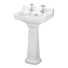 Nui Carlton 560mm Basin & Pedestal (2 Tap Hole) Traditional White Vitreous China 905x595x470mm - JJ Building Materials