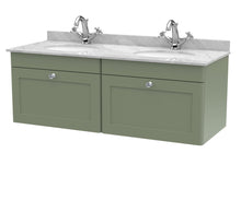Nui Classique 1200mm Wall Hung 2 Drawer Vanity & Marble Top Traditional Satin Green MFC Painted Matt 445x1220x463mm - CLC894GR2 - JJ Building Materials