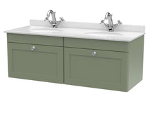 Nui Classique 1200mm Wall Hung 2 Drawer Vanity & Marble Top Traditional Satin Green MFC Painted Matt 445x1220x463mm - CLC894WR2 - JJ Building Materials