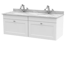 Nui Classique 1200mm Wall Hung 2 Drawer Vanity & Marble Top Traditional Satin White MFC Painted Matt 445x1220x463mm - CLC194GR2 - JJ Building Materials