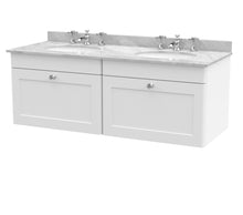 Nui Classique 1200mm Wall Hung 2 Drawer Vanity & Marble Top Traditional Satin White MFC Painted Matt 445x1220x463mm - CLC194GR6 - JJ Building Materials
