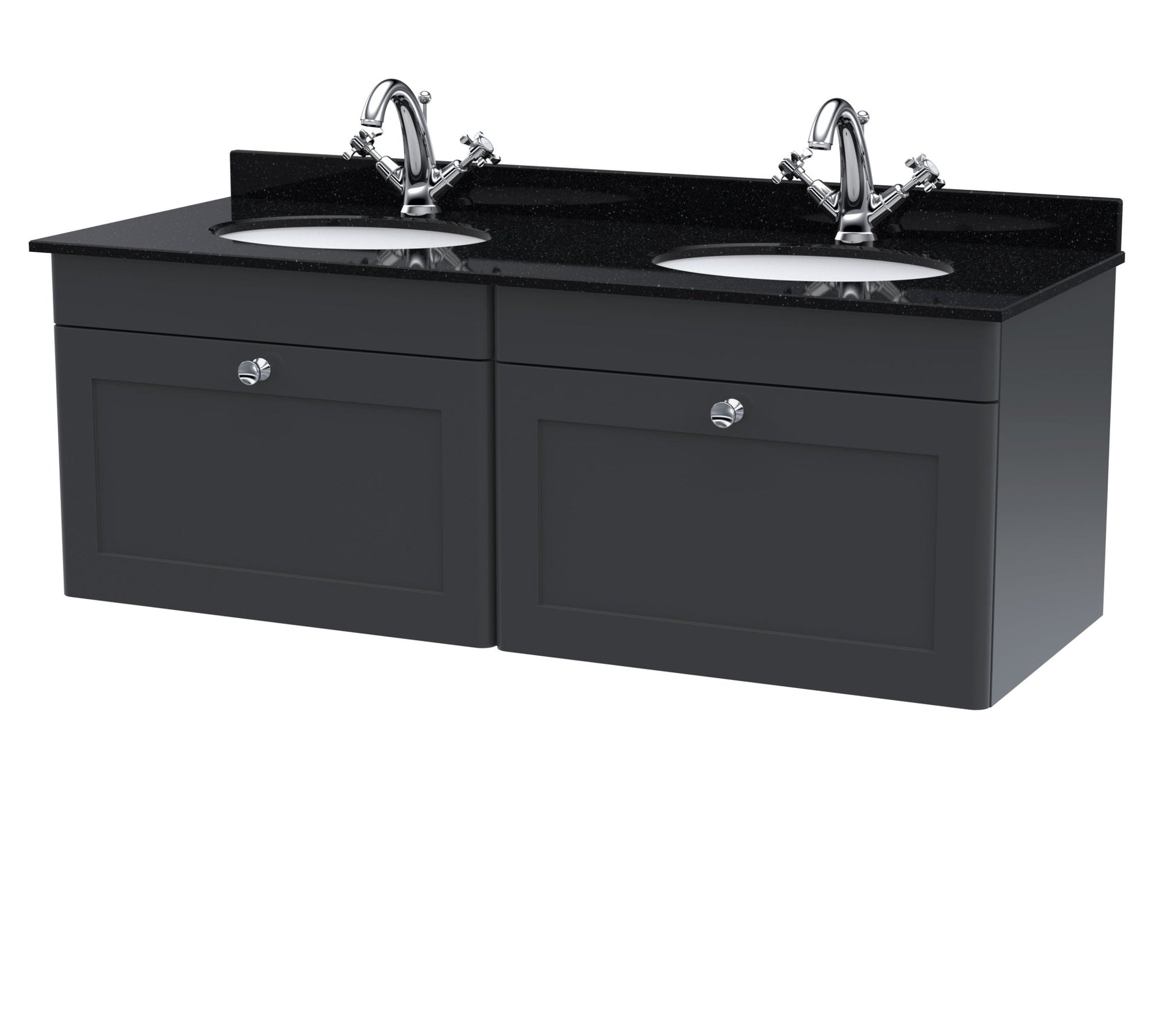 Nui Classique 1200mm Wall Hung 2 Drawer Vanity & Marble Top Traditional Soft Black MFC Painted Matt 445x1220x463mm - CLC1494BR2 - JJ Building Materials