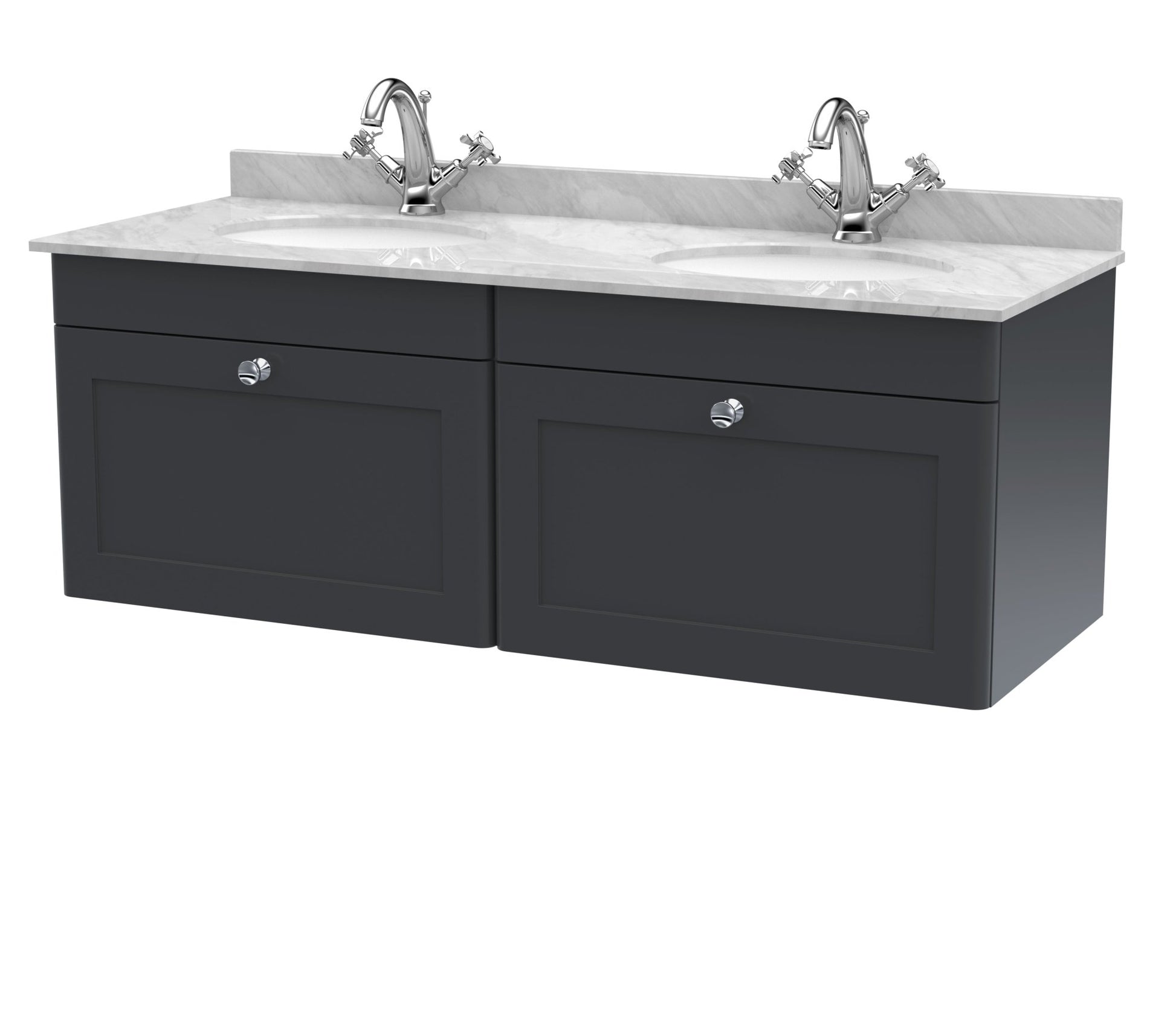 Nui Classique 1200mm Wall Hung 2 Drawer Vanity & Marble Top Traditional Soft Black MFC Painted Matt 445x1220x463mm - CLC1494GR2 - JJ Building Materials