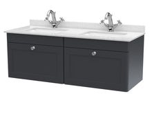 Nui Classique 1200mm Wall Hung 2 Drawer Vanity & Marble Top Traditional Soft Black MFC Painted Matt 445x1220x463mm - CLC1494WS2 - JJ Building Materials