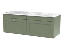 Nui Classique 1200mm Wall Hung 2 - drawer Vanity With Marble Top Traditional Satin Green Natural Marble 449x1210x460mm - CLC894CMT2 - JJ Building Materials