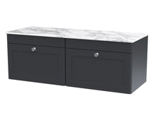 Nui Classique 1200mm Wall Hung 2 - drawer Vanity With Marble Top Traditional Soft Black Natural Marble 449x1210x460mm - CLC1494CMT2 - JJ Building Materials