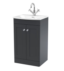 Nui Classique 500mm Floor Standing 2 - door Unit & Curved Basin Traditional Soft Black MFC Painted Matt 830x510x440mm - JJ Building Materials