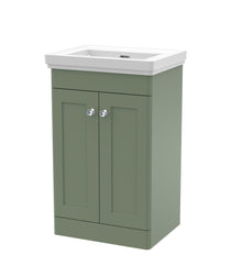 Nui Classique 500mm Floor Standing 2 Door Vanity & Basin 0th Traditional Satin Green MFC Painted Matt 820x531x406mm - JJ Building Materials