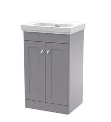 Nui Classique 500mm Floor Standing 2 Door Vanity & Basin 0th Traditional Satin Grey MFC Painted Matt 820x531x406mm - JJ Building Materials