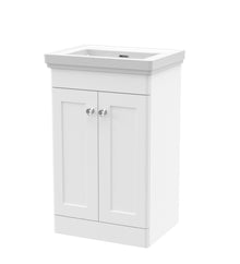 Nui Classique 500mm Floor Standing 2 Door Vanity & Basin 0th Traditional Satin White MFC Painted Matt 820x531x406mm - JJ Building Materials