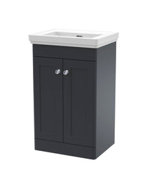 Nui Classique 500mm Floor Standing 2 Door Vanity & Basin 0th Traditional Soft Black MFC Painted Matt 820x531x406mm - JJ Building Materials