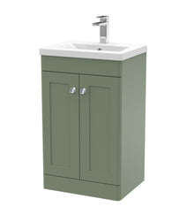 Nui Classique 500mm Floor Standing 2 Door Vanity & Basin 1 Traditional Satin Green MFC Painted Matt 840x510x390mm - JJ Building Materials