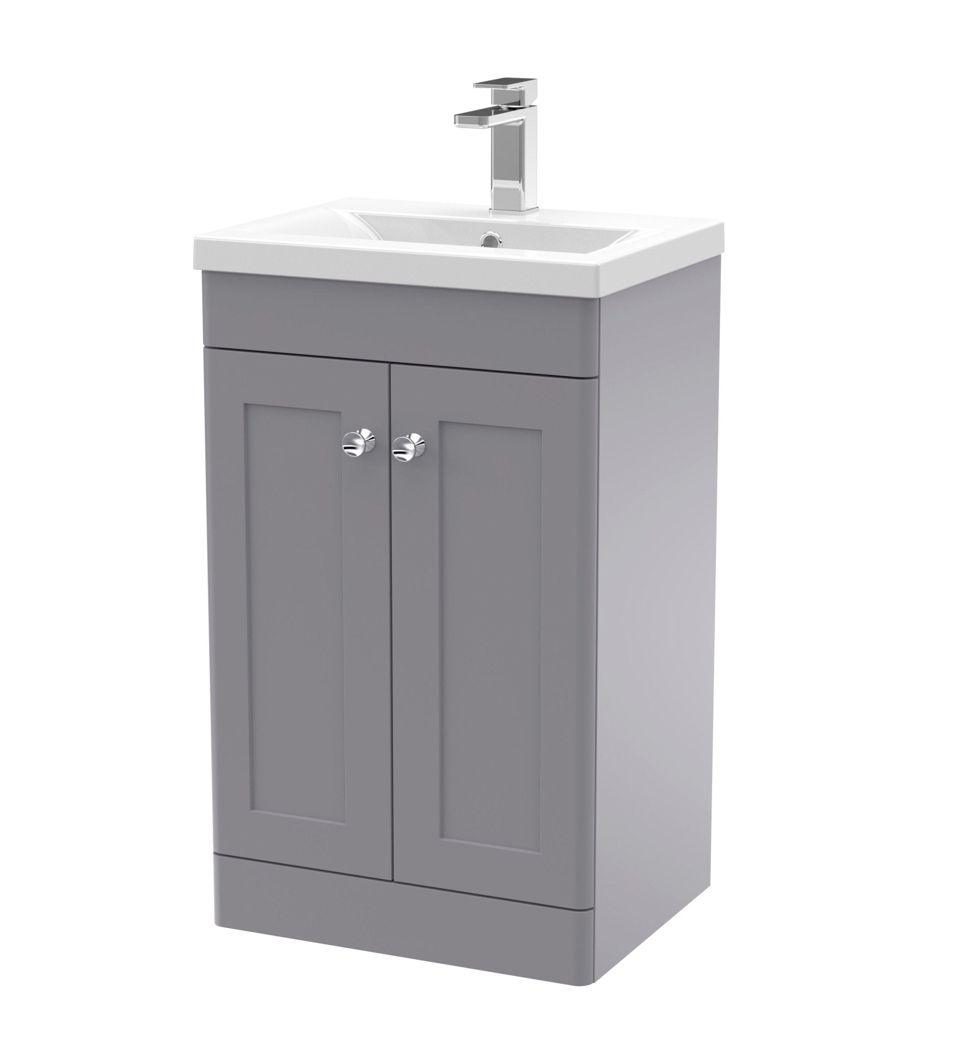 Nui Classique 500mm Floor Standing 2 Door Vanity & Basin 1 Traditional Satin Grey MFC Painted Matt 840x510x390mm - JJ Building Materials