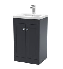 Nui Classique 500mm Floor Standing 2 Door Vanity & Basin 1 Traditional Soft Black MFC Painted Matt 840x510x390mm - JJ Building Materials