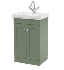 Nui Classique 500mm Floor Standing 2 - door Vanity & Basin 1th Traditional Satin Green MFC Painted Matt 865x531x406mm - JJ Building Materials