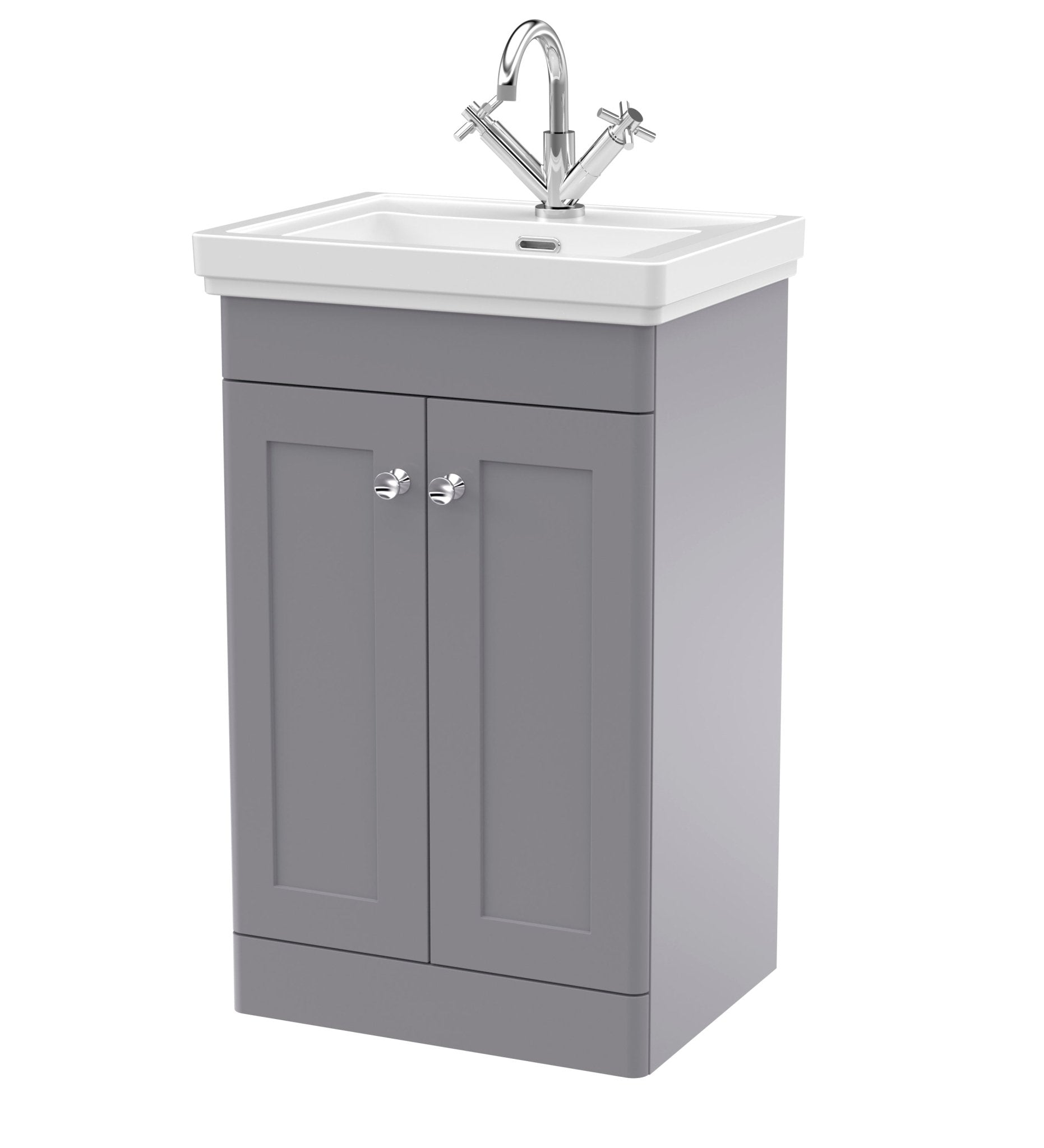 Nui Classique 500mm Floor Standing 2 - door Vanity & Basin 1th Traditional Satin Grey MFC Painted Matt 865x531x406mm - JJ Building Materials