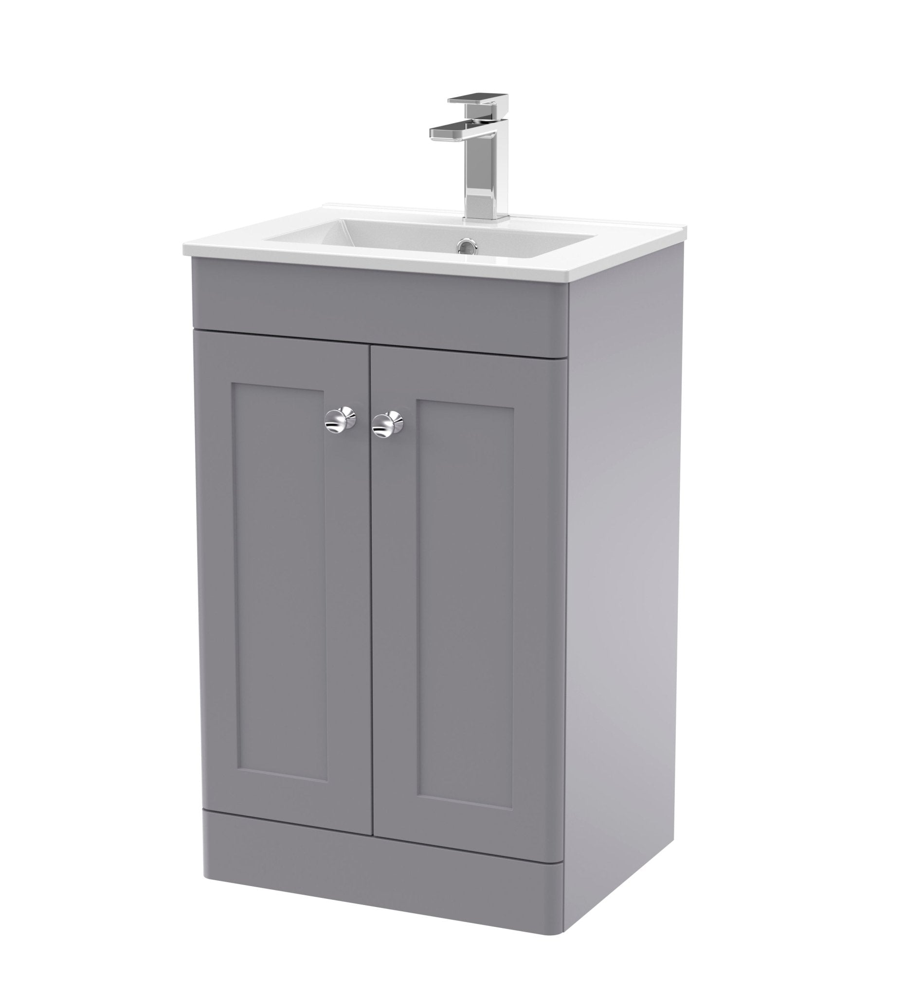 Nui Classique 500mm Floor Standing 2 Door Vanity & Basin 2 Traditional Satin Grey MFC Painted Matt 818x500x390mm - JJ Building Materials