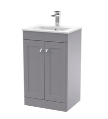 Nui Classique 500mm Floor Standing 2 Door Vanity & Basin 2 Traditional Satin Grey MFC Painted Matt 818x500x390mm - JJ Building Materials
