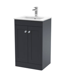 Nui Classique 500mm Floor Standing 2 Door Vanity & Basin 2 Traditional Soft Black MFC Painted Matt 818x500x390mm - JJ Building Materials