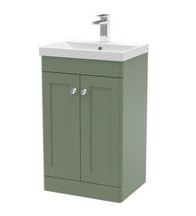 Nui Classique 500mm Floor Standing 2 Door Vanity & Basin 3 Traditional Satin Green MFC Painted Matt 850x510x395mm - JJ Building Materials