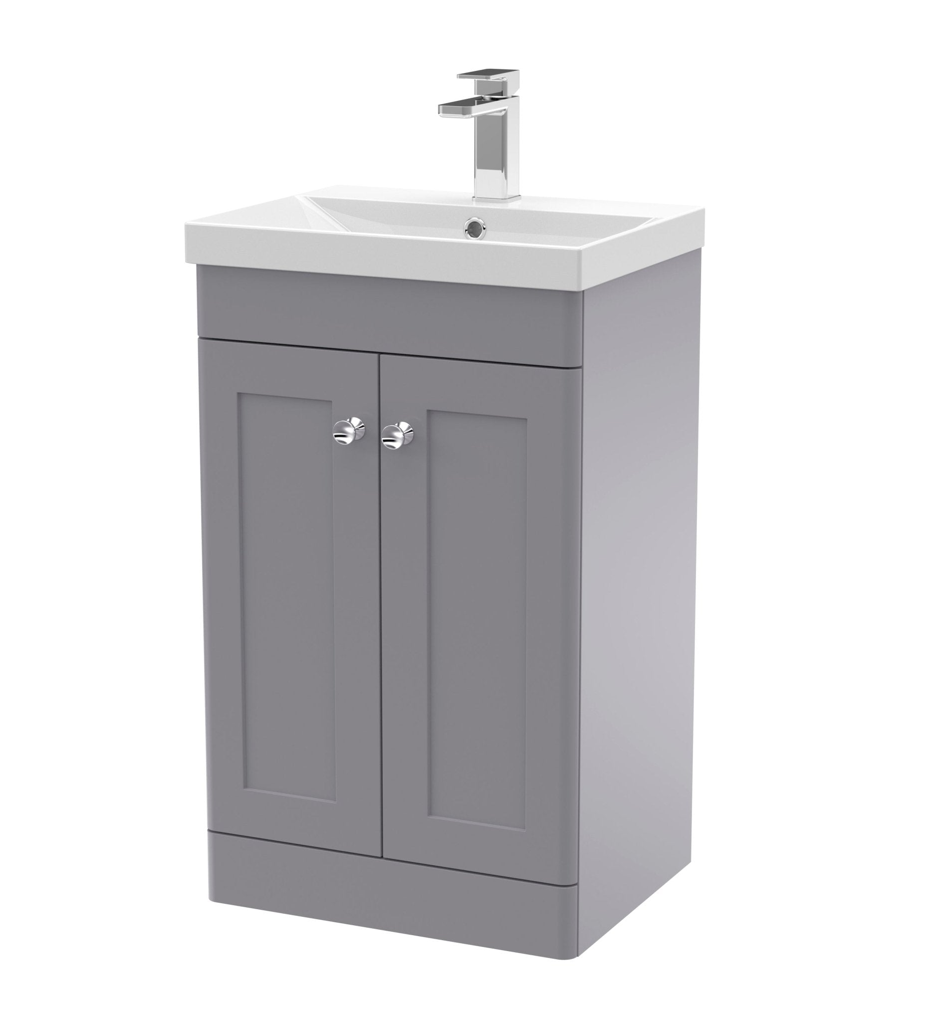 Nui Classique 500mm Floor Standing 2 Door Vanity & Basin 3 Traditional Satin Grey MFC Painted Matt 850x510x395mm - JJ Building Materials