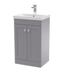 Nui Classique 500mm Floor Standing 2 Door Vanity & Basin 3 Traditional Satin Grey MFC Painted Matt 850x510x395mm - JJ Building Materials