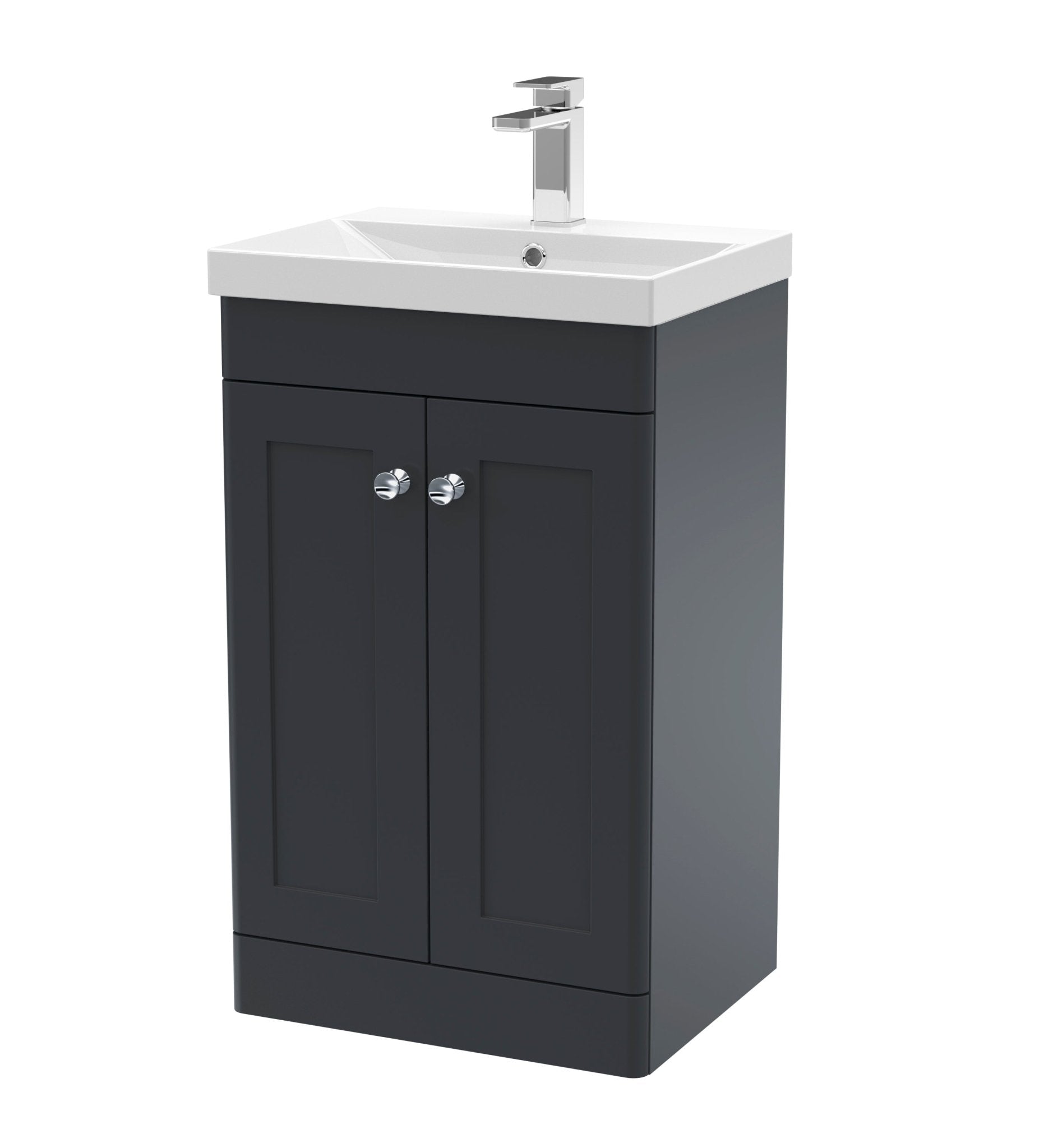 Nui Classique 500mm Floor Standing 2 Door Vanity & Basin 3 Traditional Soft Black MFC Painted Matt 850x510x395mm - JJ Building Materials