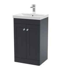 Nui Classique 500mm Floor Standing 2 Door Vanity & Basin 3 Traditional Soft Black MFC Painted Matt 850x510x395mm - JJ Building Materials