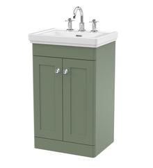 Nui Classique 500mm Floor Standing 2 - door Vanity & Basin 3th Traditional Satin Green MFC Painted Matt 865x531x406mm - JJ Building Materials