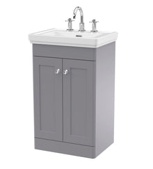 Nui Classique 500mm Floor Standing 2 - door Vanity & Basin 3th Traditional Satin Grey MFC Painted Matt 865x531x406mm - JJ Building Materials