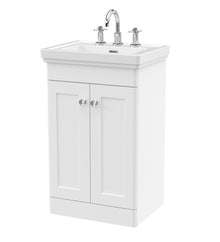 Nui Classique 500mm Floor Standing 2 - door Vanity & Basin 3th Traditional Satin White MFC Painted Matt 865x531x406mm - JJ Building Materials