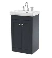 Nui Classique 500mm Floor Standing 2 - door Vanity & Basin 3th Traditional Soft Black MFC Painted Matt 865x531x406mm - JJ Building Materials