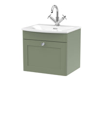 Nui Classique 500mm Wall Hung 1 - drawer Unit & Curved Basin Traditional Satin Green MFC Painted Matt 461x510x440mm - JJ Building Materials