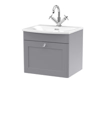 Nui Classique 500mm Wall Hung 1 - drawer Unit & Curved Basin Traditional Satin Grey MFC Painted Matt 461x510x440mm - JJ Building Materials