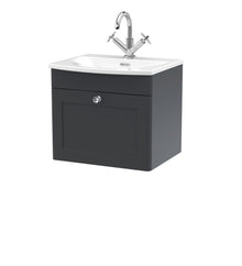 Nui Classique 500mm Wall Hung 1 - drawer Unit & Curved Basin Traditional Soft Black MFC Painted Matt 461x510x440mm - JJ Building Materials