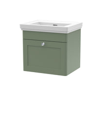 Nui Classique 500mm Wall Hung 1 Drawer Vanity & Basin 0th Traditional Satin Green MFC Painted Matt 451x531x406mm - JJ Building Materials