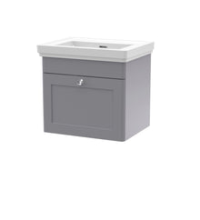 Nui Classique 500mm Wall Hung 1 Drawer Vanity & Basin 0th Traditional Satin Grey MFC Painted Matt 451x531x406mm - JJ Building Materials